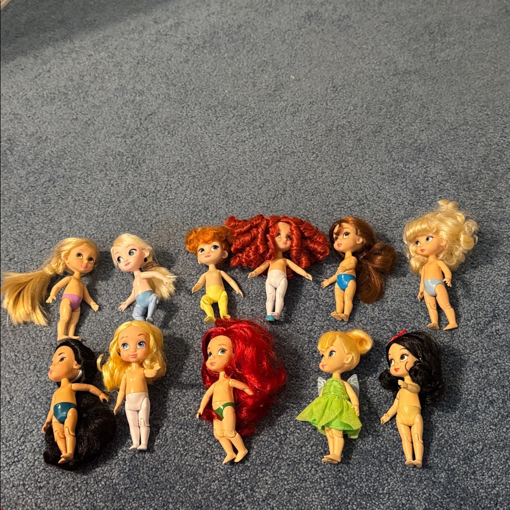 Set 11 Disney Mini Dolls, Snow White, Rapunzel, Elsa,Anna,Merida,Cinderella,etc